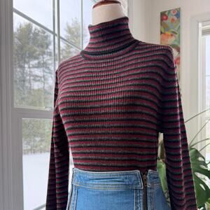 Vintage 80s Striped Fitted Turtleneck